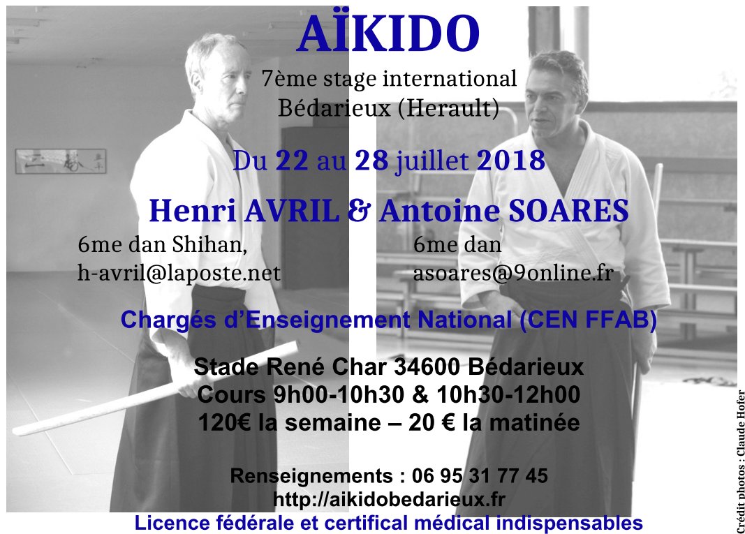 7ème stage international d'Aïkido à Bédarieux du 22 au 28 Juillet 2018