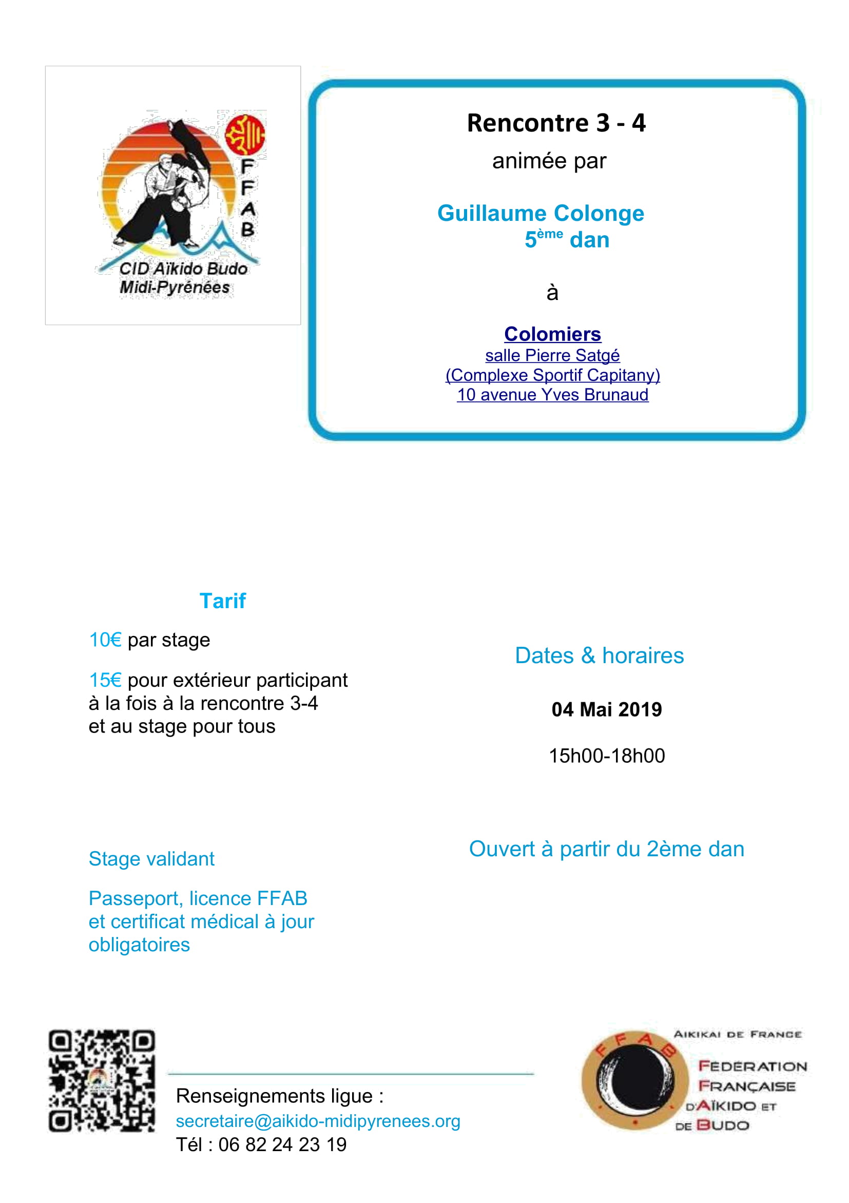 4 mai 2019 - Rencontre 3ème 4ème dan animée par Guillaume Colonge 5ème dan à Colomiers