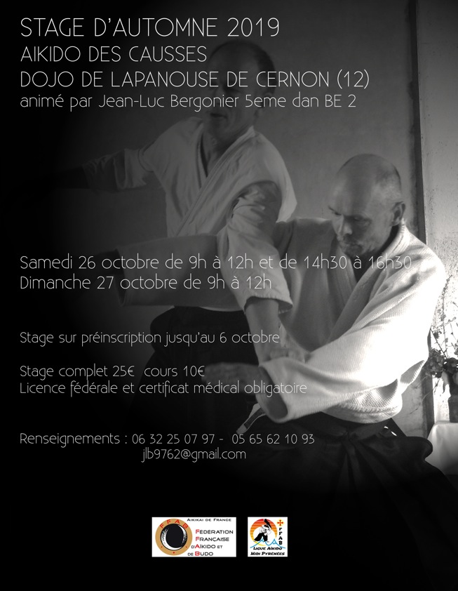 26 et 27 Octobre 2019 - Stage à Lapanouse de Cernon animé par Jean-Luc Bergonier 5ème dan