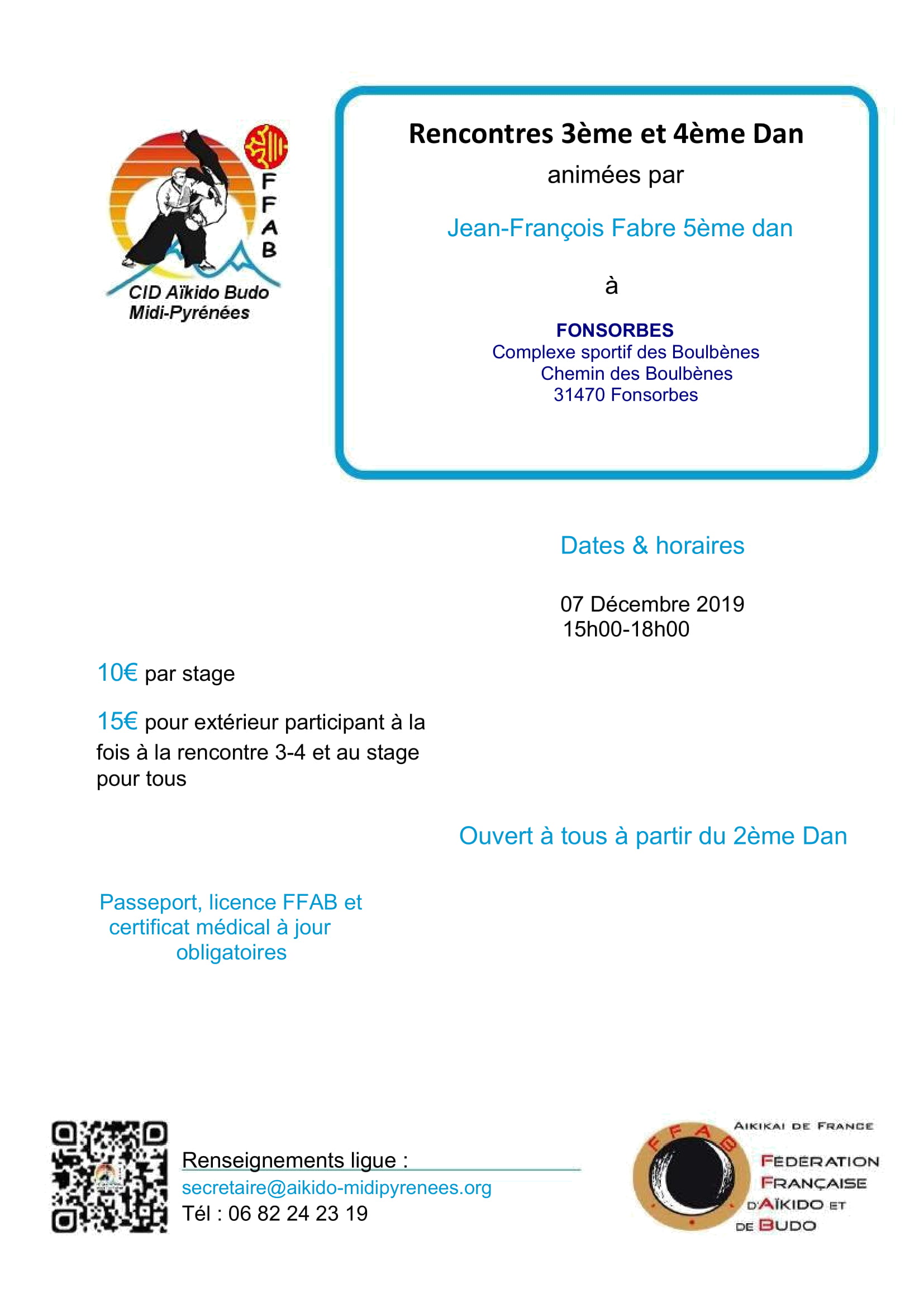 7 Décembre 2019 - Rencontres 3ème et 4ème Dan animées par Jean-François Fabre 5ème dan à Fonsorbes