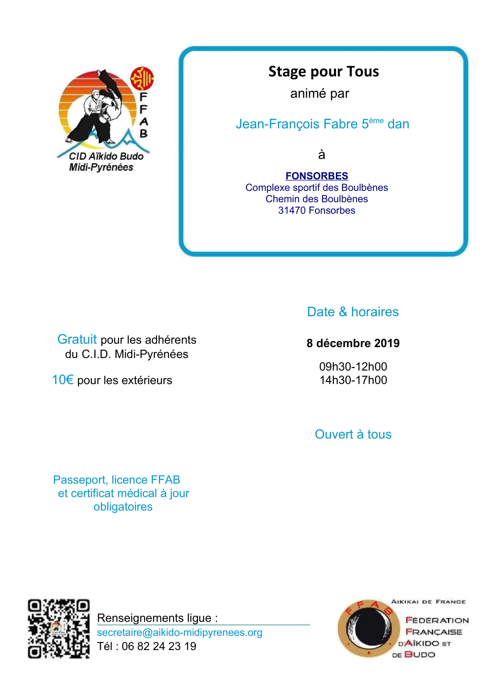 8 Décembre 2019 - Stage pour tous à Fonsorbes avec Jean-François Fabre 5ème dan