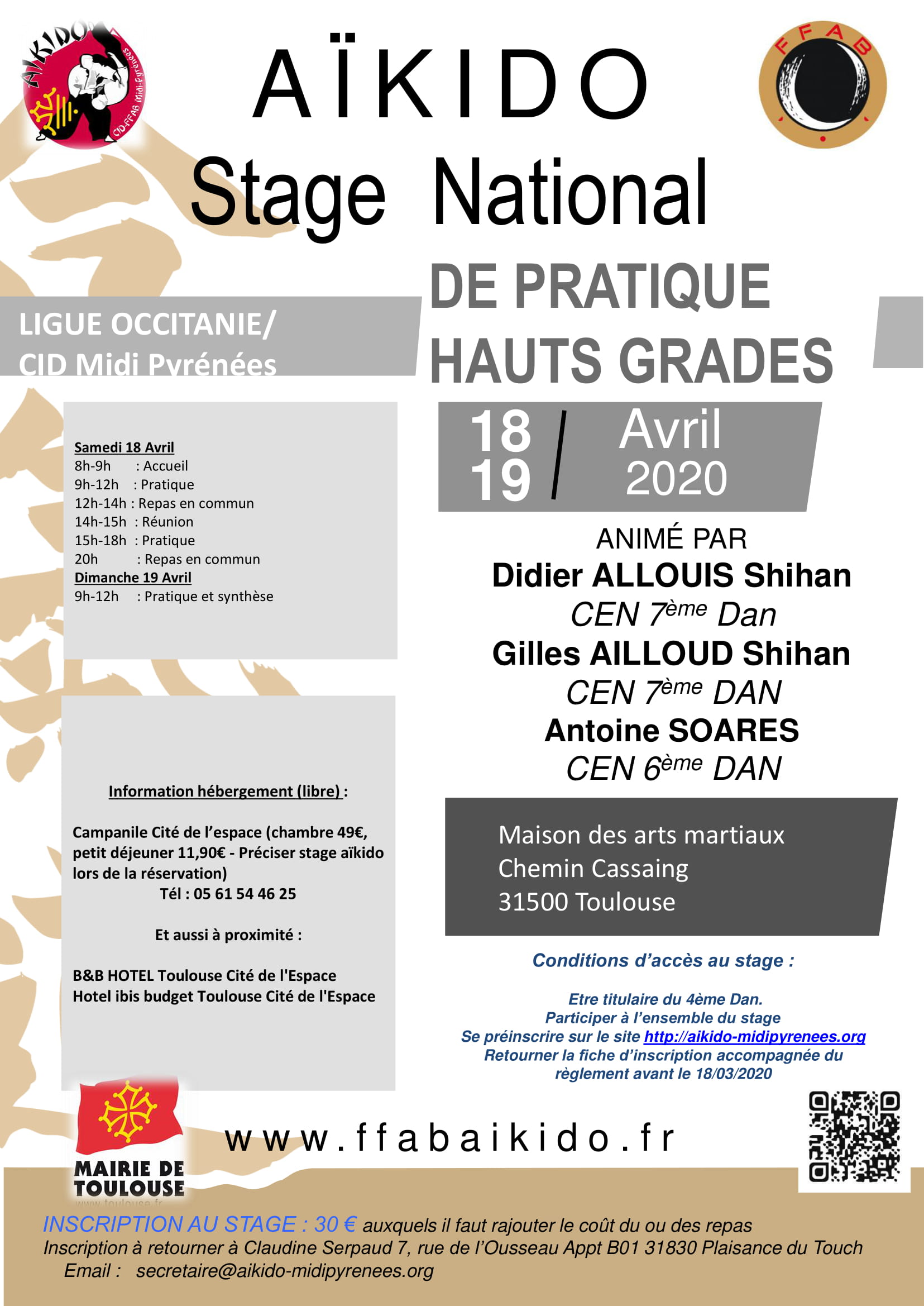 Stage Annulé : Stage Hauts Grades en Midi-Pyrénées pour le 18 et 19 Avril 2020